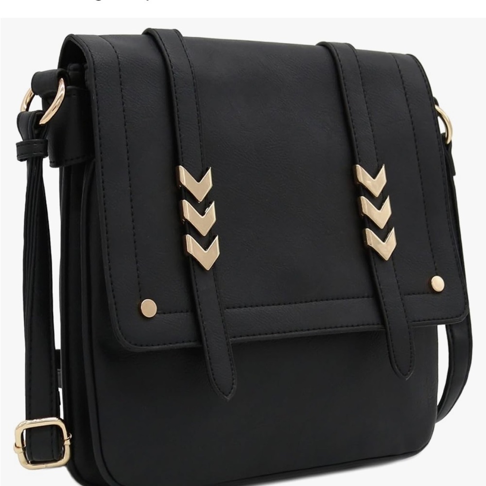 Boho Crossbody Bag | Black Vegan Leather with Gold Accents